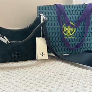 Tory Burch Dark Green Suede Shoulder Bag